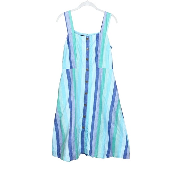 Talbots Size 4 Blue Green Stripe Fit & Flare Summer Tank Dress Pockets Easter - Picture 11 of 11